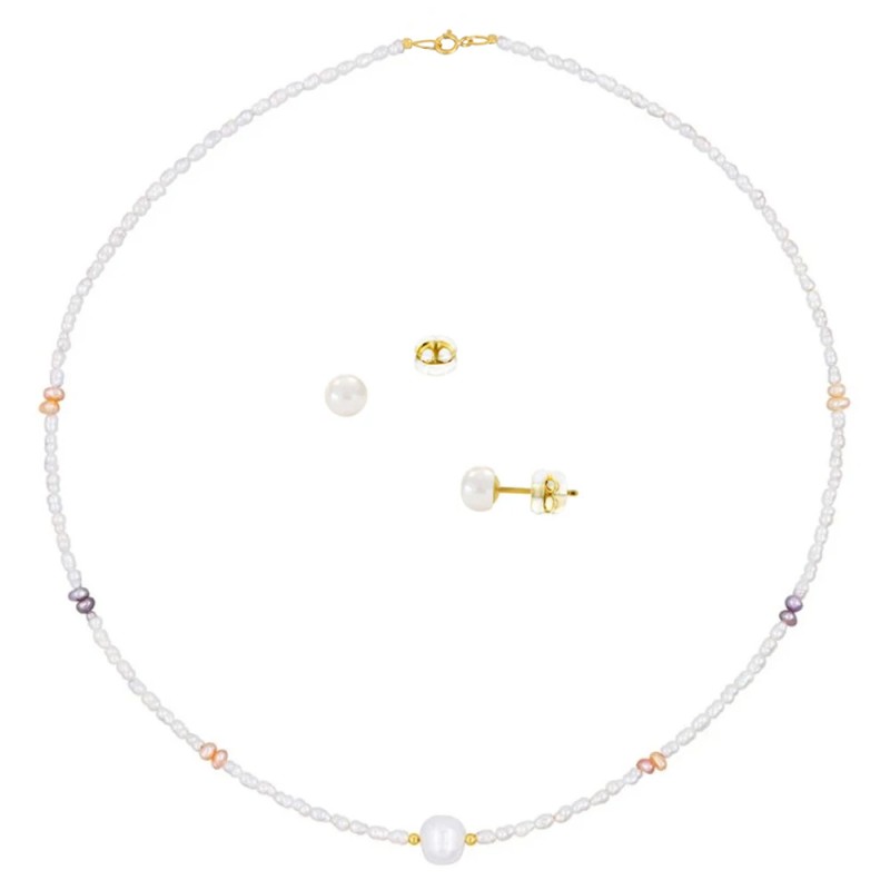 Σετ κολιέ και σκουλαρίκια σε Κ14 χρυσό με μαργαριτάρια - F126042M