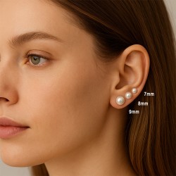 Σκουλαρίκια Κ14 χρυσά με κούμπωμα σιλικόνη και λευκά μαργαριτάρια 8 χιλιοστών - F126730