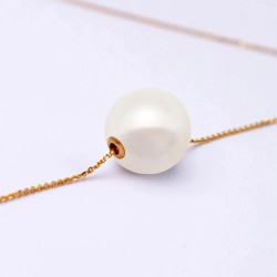 Κολιέ με Κ18 χρυσή αλυσίδα και λευκό μαργαριτάρι - F126645