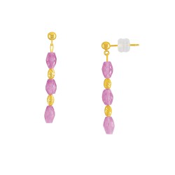 Σκουλαρίκια Κ18 χρυσά με ρουμπίνια και Κ18 χρυσά στοιχεία - F126725R