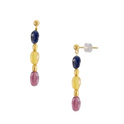 Σκουλαρίκια Κ18 χρυσά με πολύχρωμα ζαφείρια και Κ18 χρυσά στοιχεία - F126725