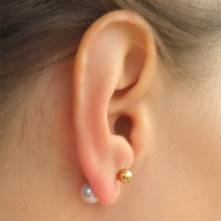 Σκουλαρίκια Κ14 χρυσά διπλής όψης με λευκά Q.T.V. Akoya - G126536