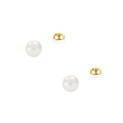 Σκουλαρίκια Κ14 χρυσά με κούμπωμα σιλικόνη και λευκά μαργαριτάρια 7 χιλιοστών - F126729