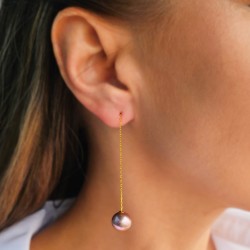 Σκουλαρίκια Κ18 χρυσά με purple Edison μαργαριτάρια - F126547