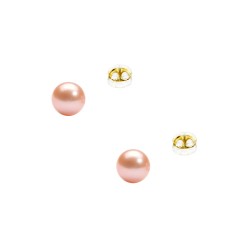 Σκουλαρίκια Κ14 χρυσά με κούμπωμα σιλικόνη και σομόν μαργαριτάρια 5,5-6 χιλιοστών - F126728S