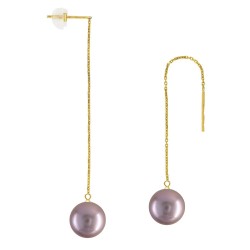 Σκουλαρίκια Κ18 χρυσά με purple Edison μαργαριτάρια - F126547
