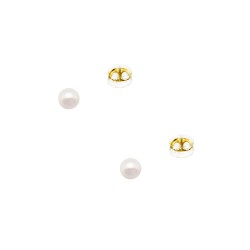 Σκουλαρίκια Κ14 χρυσά με κούμπωμα σιλικόνη και λευκά μαργαριτάρια 4,5 χιλιοστών - F126727