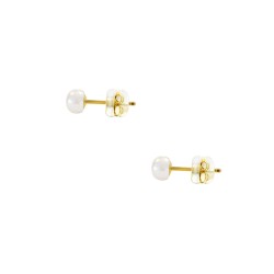 Σκουλαρίκια Κ14 χρυσά με κούμπωμα σιλικόνη και λευκά μαργαριτάρια 4 χιλιοστών - F126726