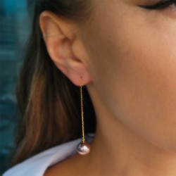 Σκουλαρίκια Κ18 χρυσά με purple Edison μαργαριτάρια - F126547