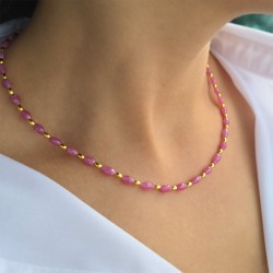 Κολιέ με Κ18 χρυσά στοιχεία και ρουμπίνια - F126616