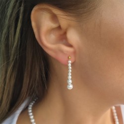 Σκουλαρίκια Κ18 χρυσά με λευκά μαργαριτάρια Q.T.V. Akoya - F126638