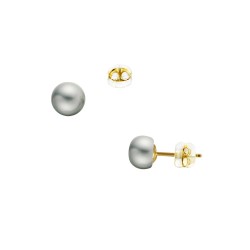 Σκουλαρίκια Κ14 χρυσά με κούμπωμα σιλικόνη και γκρι μαργαριτάρια 5,5-6 χιλιοστά - F126728G