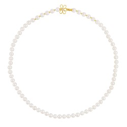 Κολιέ με Κ14 χρυσό κούμπωμα λουλούδι με ζιργκόν και λευκά μαργαριτάρια - F126590