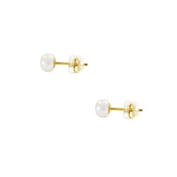 Σκουλαρίκια Κ14 χρυσά με κούμπωμα σιλικόνη και λευκά μαργαριτάρια 4,5 χιλιοστών - F126727