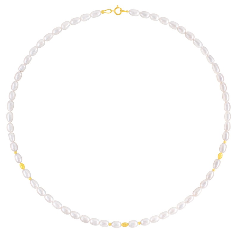 Κολιέ με Κ18 χρυσά στοιχεία και λευκά Long μαργαριτάρια - F126698