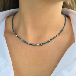 Κολιέ με Κ18 χρυσά στοιχεία και μπλε διαμάντια - F126568