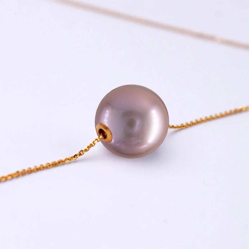 Κολιέ με Κ18 χρυσή αλυσίδα και μαργαριτάρι purple Edison - F126646