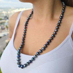 Κολιέ με μαύρα μαργαριτάρια 10mm Fresh Water Pearl - M123467B