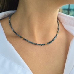 Κολιέ με Κ18 χρυσά στοιχεία και μπλε διαμάντια - F126568