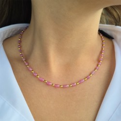 Κολιέ με Κ18 χρυσά στοιχεία και ρουμπίνια - F126616