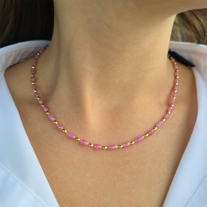 Κολιέ με Κ18 χρυσά στοιχεία και ρουμπίνια - F126616