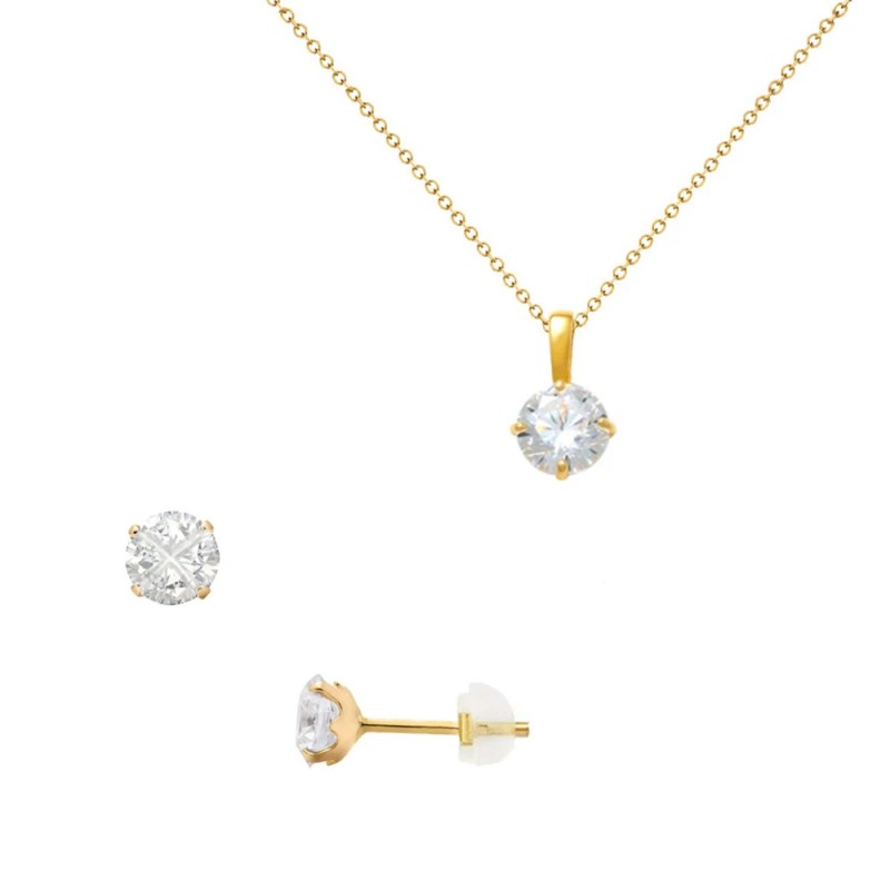 Σετ μενταγιόν και σκουλαρίκια Κ14 χρυσά με ζιργκόν - S126695