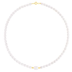 Κολιέ με Κ18 χρυσά στοιχεία και λευκά μαργαριτάρια Long - F126697