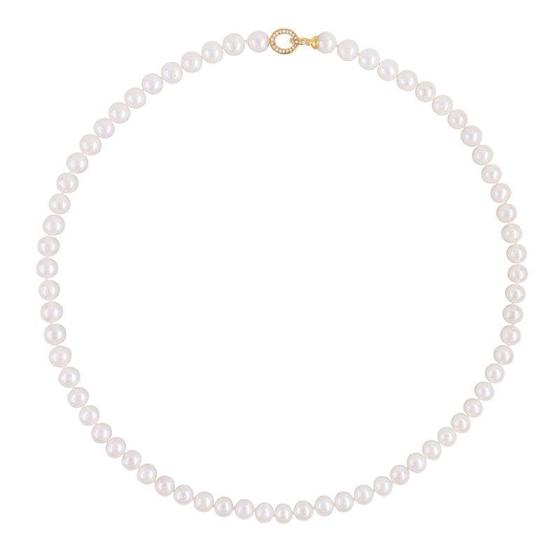 Κολιέ με Κ14 χρυσό κούμπωμα με ζιργκόν και λευκά μαργαριτάρια - F126582