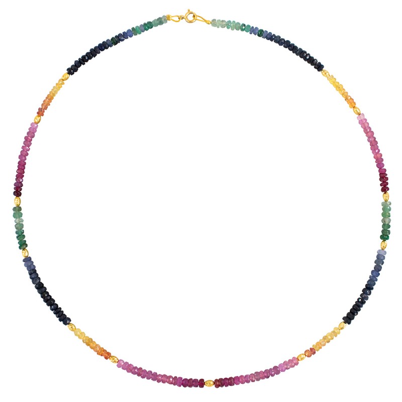 Κολιέ με Κ18 χρυσά στοιχεία και πολύχρωμα ακατέργαστα ζαφείρια - F126618