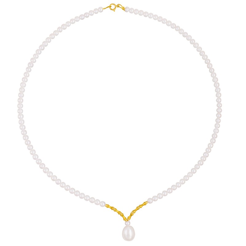 Κολιέ με Κ18 χρυσά στοιχεία & κούμπωμα και λευκά μαργαριτάρια - F126558