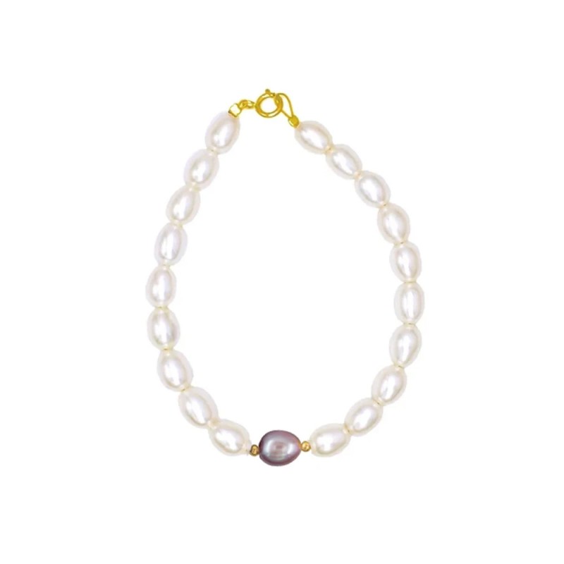 Βραχιόλι με Κ14 χρυσό κούμπωμα, λευκά & light purple μαργαριτάρι - M126694S
