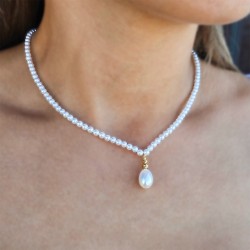 Κολιέ με Κ14 χρυσό κούμπωμα και λευκά μαργαριτάρια - F126931