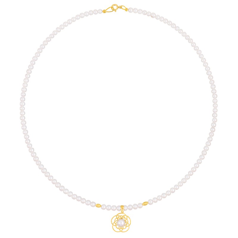 Κολιέ με Κ18 χρυσό μενταγιόν και λευκά μαργαριτάρια - F126632