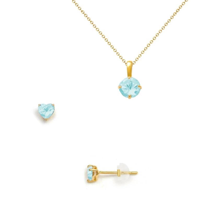 Σετ μενταγιόν & σκουλαρίκια Κ14 χρυσά με Aqua - S125846AQ
