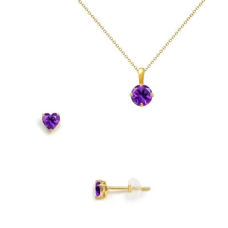 Σετ μενταγιόν & σκουλαρίκια Κ14 χρυσά με Amethyst - S125846A