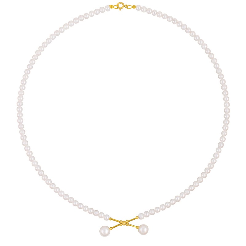 Κολιέ με Κ18 χρυσά στοιχεία και λευκά μαργαριτάρια - F126557