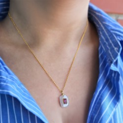 Μενταγιόν 925 ασημένιο επιχρυσωμένο με agate και ζιργκόν - F126576R