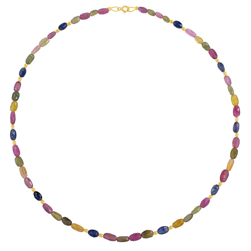 Κολιέ με Κ18 χρυσά στοιχεία και πολύχρωμα ζαφείρια - F126620