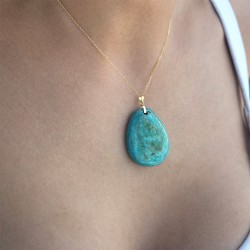 Μενταγιόν Κ18 χρυσό με φυσικό turquoise - F126500