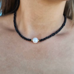 Κολιέ με Κ14 χρυσό κούμπωμα, spinel και λευκό μαργαριτάρι - F126508W