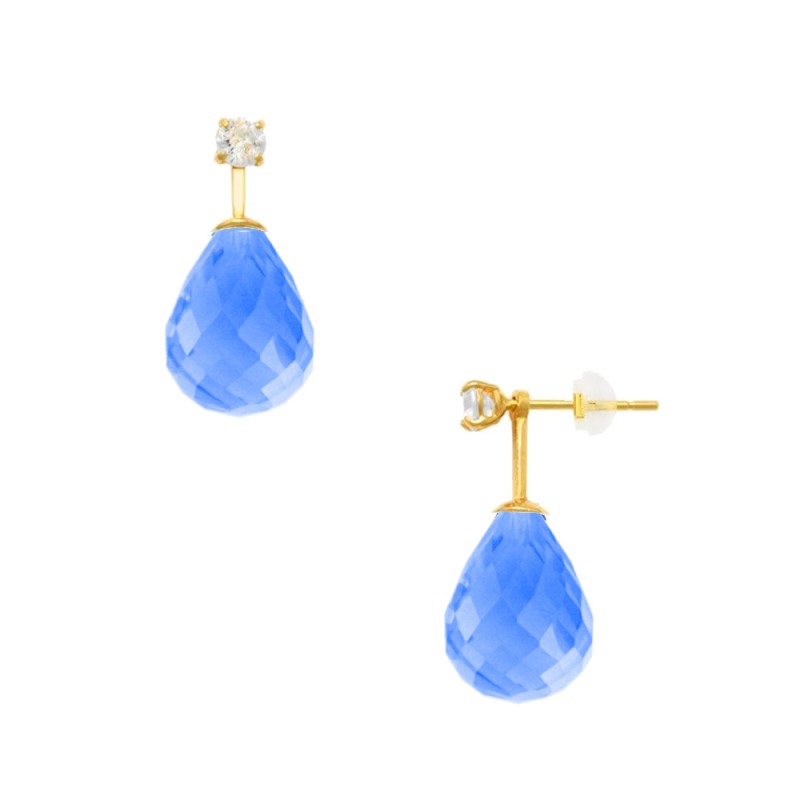 Σκουλαρίκια Κ14 χρυσά με Blue Topaz και ζιργκόν - G124792BT