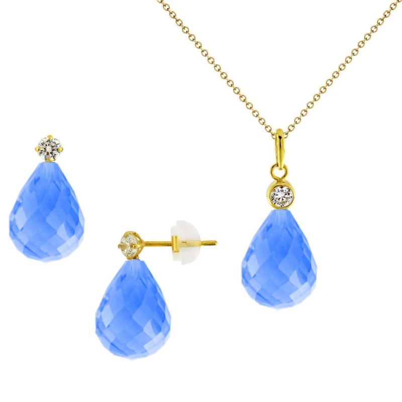 Σετ σκουλαρίκια και μενταγιόν Κ14 χρυσό με Blue Topaz - M990091BT
