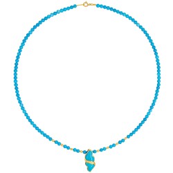 Κολιέ με Κ14 χρυσά στοιχεία, turquoise και μενταγιόν Κ18 χρυσό με διαμάντια και τιρκουάζ - F126495