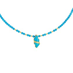 Κολιέ με Κ14 χρυσά στοιχεία, turquoise και μενταγιόν Κ18 χρυσό με διαμάντια και τιρκουάζ - F126495