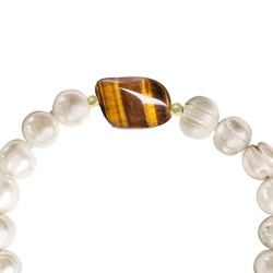Βραχιόλι με λευκά μαργαριτάρια και Tiger Eye - M123474T
