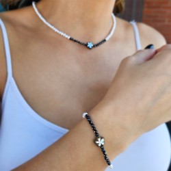 Σετ κολιέ και βραχιόλι με Κ14 χρυσά στοιχεία, μαργαριτάρια, spinel και Mother of Pearl - S125638
