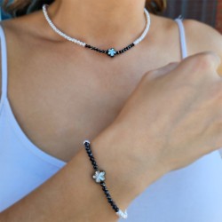 Σετ κολιέ και βραχιόλι με Κ14 χρυσά στοιχεία, μαργαριτάρια, spinel και Mother of Pearl - S125638