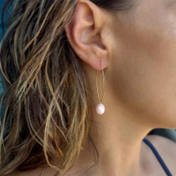 Σκουλαρίκια Κ14 χρυσά με σομόν μαργαριτάρια - F126196S