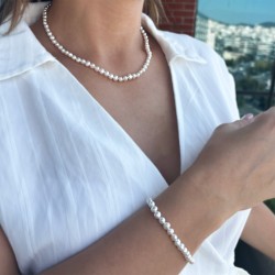 Σετ κολιέ και βραχιόλι με Κ14 χρυσά κουμπώματα με λευκά μαργαριτάρια - S125864