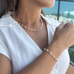 Σετ κολιέ και βραχιόλι με Κ14 λευκόχρυσα και χρυσά στοιχεία και λευκά μαργαριτάρια - S126433